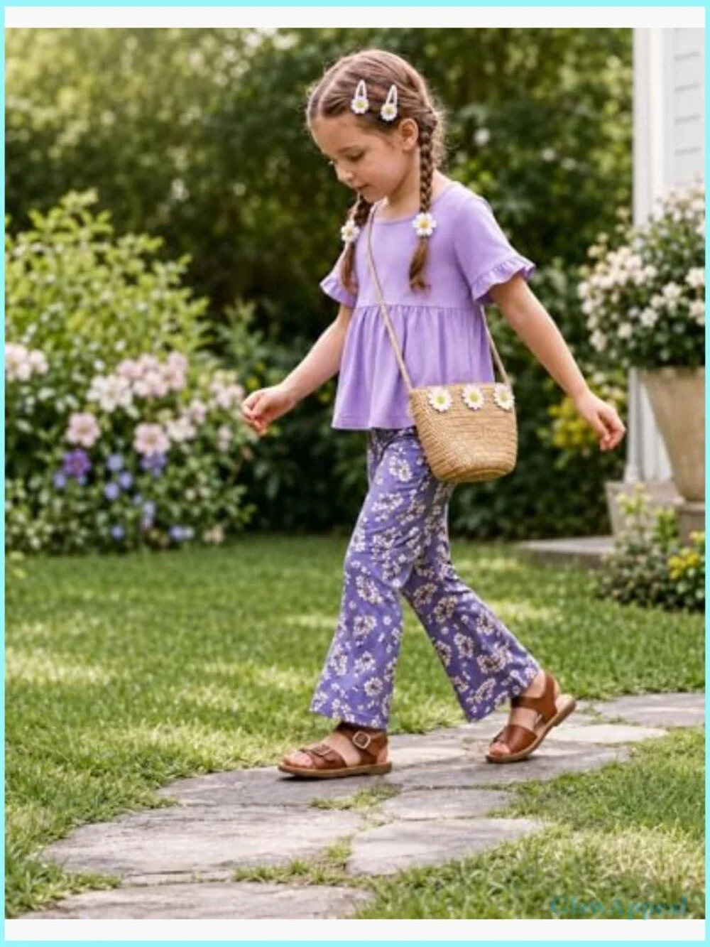 Toddler Girl Ruffle Sleeve Top & Flare Leg Pants 2PC Summer Outfit Set
